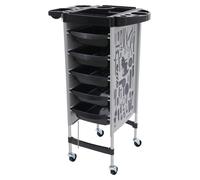Meuble de salon, chariot de rangement mobile, organiseur à 5 tiroirs, gris-blanc et noir