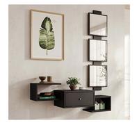 Meuble d'entrée 1 Tiroir avec Miroir Console d'Entrée Finition en couleur Noir Mate L 99 5 x P 22 x H 145 cm Modèle Neo