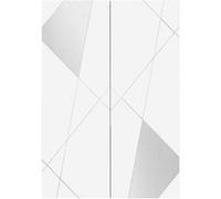 Meuble d'entrée ALTOBUY 2 portes 4 étagères Blanc Laqué Sérigraphies Miroirs 78x36x116cm Blanc