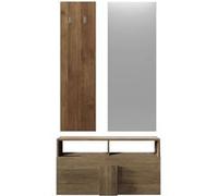 Meuble d'entrée ALTOBUY ZEUS - Ensemble meuble à chaussures, miroir et portemanteau mural - Bois panneau de particule - Marron - 91x36xH165cm Marron