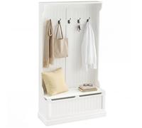 Meuble d'entrée avec banc - HOMCOM - 3 en 1 - 5 crochets - banc de rangement couvercle à charnière - 96 x 34 x 179,7 cm - crème
