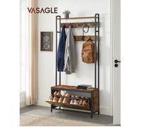 VASAGLE Meuble d’Entrée avec Banc, 9 Crochets et Étagère, Porte-Manteaux, Vestiaire, pour Couloir, Chambre, Style Industriel, Marron Rustique et Noir HSR405B01