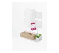 Meuble d'entree avec miroir, coloris blanc Artik Mate / chene canadien en melamine - Dim : 20 x 75 x 29 cm --