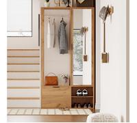 Meuble d'entrée avec miroir, penderie ouverte et porte rabattable - ELVMI - panneau de particules marron 100 × 33 × 190 cm