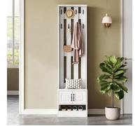 Meuble d'entrée banc à chaussures avec penderie 8 crochets blanc 190 cm
