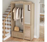Meuble d'entrée - Becag - Vestiaire d'entrée avec miroir et penderie ouverte - 2 portes - 115.5x38.5x194.5cm - Couleur Chêne