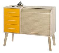 Meuble d'Entrée Chêne 3 Tiroirs Oranges - Rideau Chêne - L 110 x l 44 x H 87.9 cm marron G