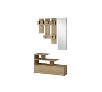 Concept Usine - Meuble d'entrée MESTY effet bois avec porte-manteau, rangement et miroir Marron