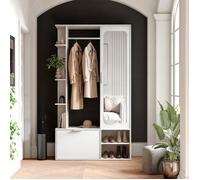 Meuble d'Entrée ELIOR avec miroir - droite - penderie + étagères + coffre chaussures - Blanc alpin