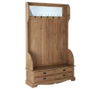 Meuble d'entree en bois de pin coloris marron avec miroir - Longueur 124 x Profondeur 40 x Hauteur 200 cm - -