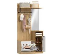 Meuble d'entrée - HOMCOM - 6 en 1 - banc à chaussures rabattable, miroir et patère - MDF - 80x36x168cm - blanc et chêne