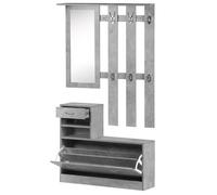HOMCOM Ensemble de Meubles d'entrée Design Contemporain : Meuble Chaussures, Miroir et Panneau Porte-Manteau Panneaux de Particules Effet béton Gris