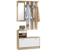 Meuble d'entrée HOMCOM vestiaire avec panneau porte-manteau, miroir et banc à chaussures - 6 crochets et étagère réglable