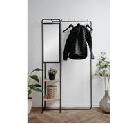 Meuble d'entrée - LUTON - Structure métallique - Noir / Chëne artisan - 100 x 185 x 37 cm - 2 étagères - 1 miroir