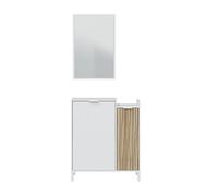 Meuble d'entrée, meuble de rangement coloris chêne canadien, naturel - longueur 77 x hauteur 91 x profondeur 24 cm - -