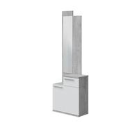 Meuble d'entrée, meuble de rangement coloris gris cendre, blanc brillant - longueur 61 x hauteur 185 x profondeur 28 cm - -