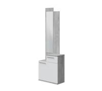 Meuble d'entrée, meuble de rangement coloris gris cendre, blanc brillant - longueur 61 x hauteur 185 x profondeur 28 cm