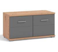 Meuble d'entrée moderne en chêne artisanal et gris foncé, en aggloméré bilaminé, dimensions 86 x 40 x 456 cm, mobilier d'intérieur élégant