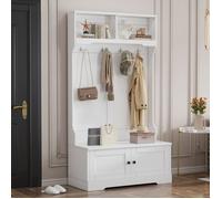 Meuble d'entrée,rangement sous l'assise,4 crochets,2 compartiments de rangement ouverts sur le dessus,penderie,meuble à chaussures