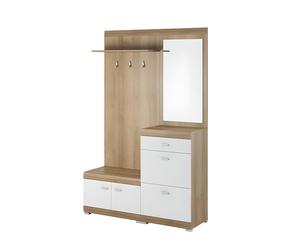 Meuble d'entrée vestiaire 4 portes 1 tiroir blanc et bois 135 cm - MAYA