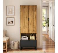 Meuble d'entrée vestiaire avec tringle, 3 étagères dont 2 réglables, niche ouverte et tiroir Bois et noir TYNQER
