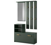Meuble d'entrée/Vestiaire YESFIR - 85 cm - Vert Bouteille - Meuble à Chaussures - portemanteau - Miroir