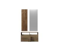 Meuble d'entrée ALTOBUY ZEUS - Ensemble meuble à chaussures, miroir et portemanteau mural - Bois panneau de particule - Marron - 91x36xH165cm Marron