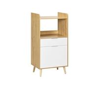 HOMCOM Meuble desserte de cuisine pour micro-ondes avec placard tiroir étagère réglable 58 x 40 x 118 cm naturel et blanc