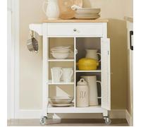 Meuble Desserte Roulante SoBuy avec Tiroir, Armoire et 3 Étagères de Rangement, Chariot de Cuisine Service Blanc, 68x40x86 cm