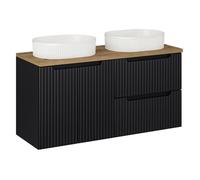 Meuble Double Salle de Bain 120 cm + 2 Vasques à poser + Plateau - 2 portes + 2 tiroirs - Astral Black