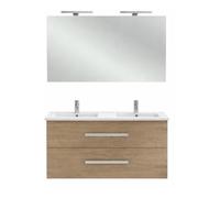 Jacob Delafon - Meuble OLA UP 120cm, Plan Vasque & Miroir 120cm + 2 Spots LED - Pack tout-en-1 - Grande Capacité - Chêne Colorado - 1210x540x465mm - EBP2328-ECD