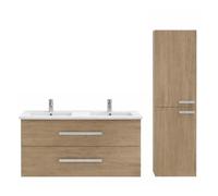 Meuble double vasque 120 cm JACOB DELAFON Ola up + colonne de salle de bain chêne