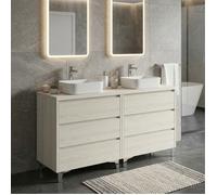 Meuble double vasque à poser L. 120 cm sur pied 6 tiroirs Chêne blanchi LISBONA - sans colonne