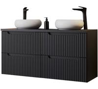 Meuble double vasque 'Skelbolu' avec 2 x lavabos en céramique 2 tiroirs rainurés 120 x 72 x 40 cm Noir