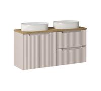 Meuble double vasques à poser + plateau effet chêne 120 cm - A portes + tiroirs - Astral Beige