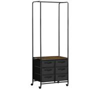 Meuble dressing penderie style industriel avec 6 tiroirs en tissu et 4 roulettes 63,5 x 40 x 172,5 cm noir marron