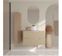 Meuble et colonne de Salle de Bains LEON 80cm Marron Glace - Façades Ondulées - Vasque Ronde 36cm