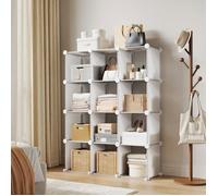 MEUBLE ETAGERE-12 Casiers Meuble de rangement modulaire - Bibliothèque DIY Empilable en PVC-Étagère Polyvalente pour Placard,blanc