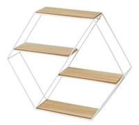 Meuble étagère avec 3 tablettes en bois coloris naturel et métal blanc - Longueur 50 x Profondeur 11 x Hauteur 41 cm- JUANIO - Bois G