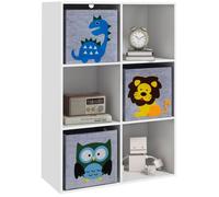 Meuble étagère bibliothèque 6 cases 3 cubes paniers en tissu motif animaux pour chambre enfant 62 x 30 x 91,5 cm blanc