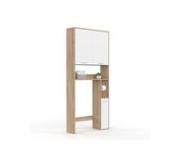 Meuble étagère dessus WC WALLIS bois façon hêtre et blanc