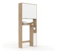Meuble étagère dessus WC WALLIS bois façon hêtre et blanc