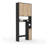 Meuble étagère dessus WC WALLIS noir et bois façon hêtre