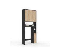 IDMarket Meuble étagère dessus WC WALLIS noir et bois façon hêtre Multicolore G