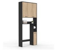 Meuble étagère dessus WC WALLIS noir et bois façon hêtre Multicolore G