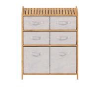 Meuble étagère double 6 paniers - Banc et Marron