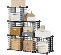 MEUBLE ETAGERE-Étagère de rangement en grille métallique,Range-étagère 6 casiers métallique PVC,Meuble de rangement escalier,noir
