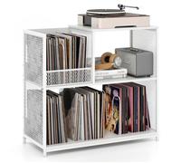 Meuble Étagère pour Platine Vinyle à 3 Niveaux COSTWAY, Disques jusqu'à 300 Albums, 3 Diviseurs Amovibles, Support en Métal, Blanc