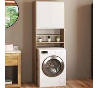 Meuble étagères de rangement dessus machine à laver et wc wallis blanc et hêtre