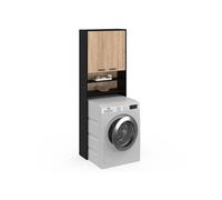 IDMarket - Meuble étagères dessus machine à laver et WC Wallis noir et bois façon hêtre